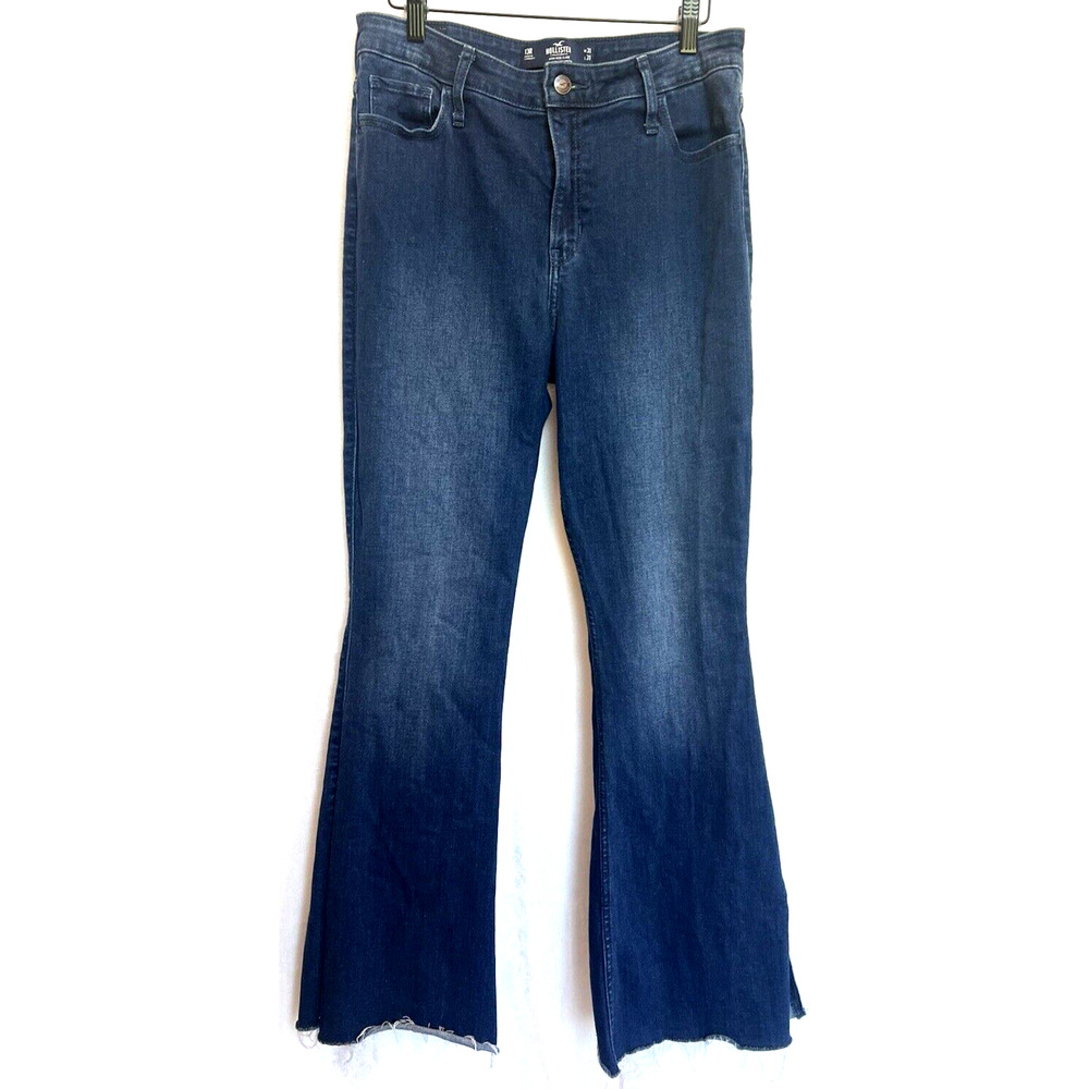 Hollister Womens High Rise Flare Leg Jeans Size‎ 13 Raw Split Hem Grunge 31 x 31